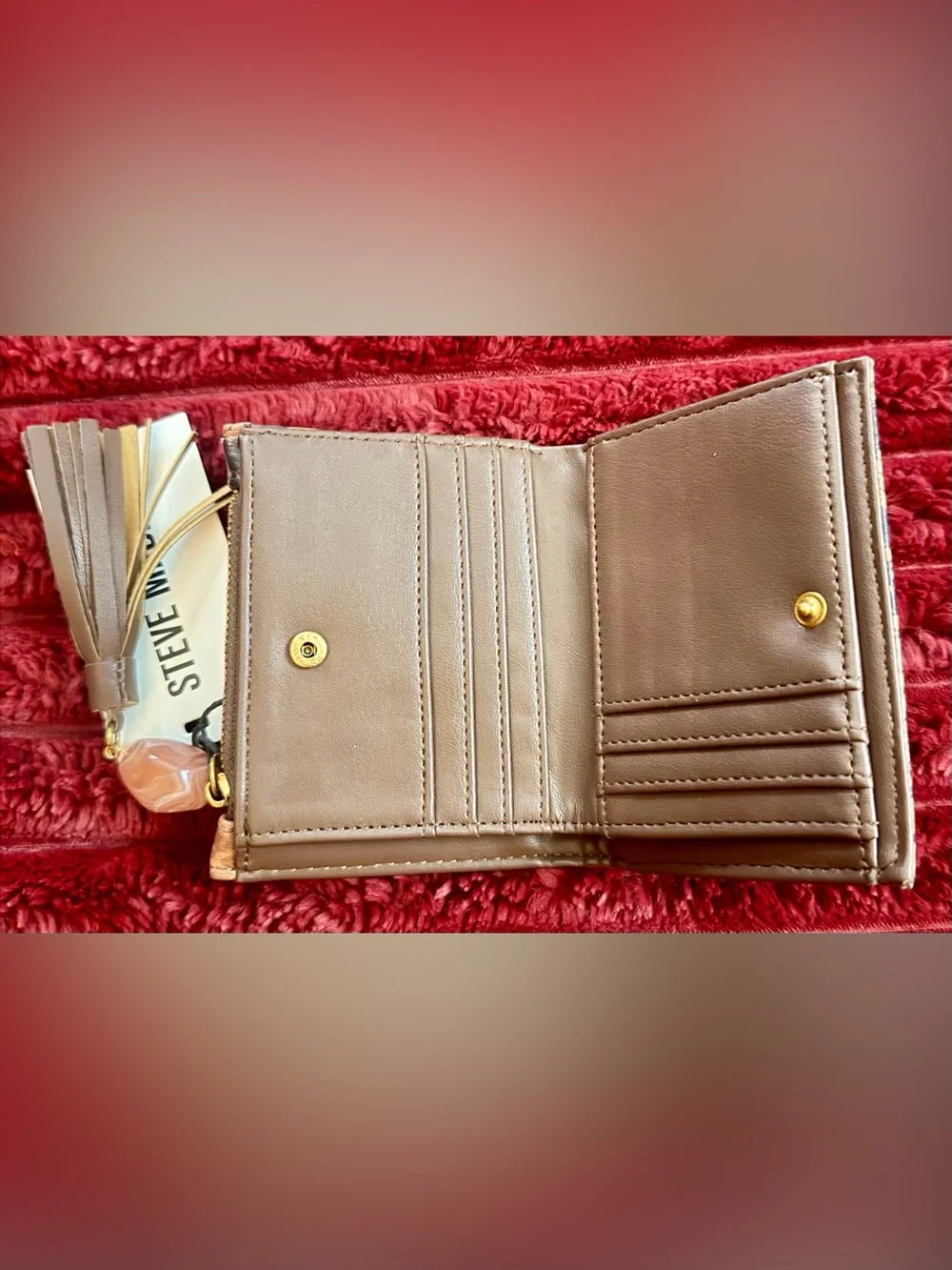 Steve Madden Tan and Black Snake-Print Tassel Card Holder